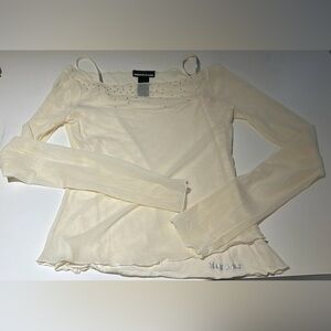 Dkny Sheer Cream Long-Sleeve Top with Rhinestone Detail